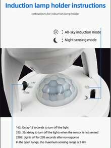 E27 插座运动传感器灯泡支架，智能传感器/运动激活，内置红外传感器，3 级调光，兼容 E27 LED/白炽灯/CFL 灯泡，可调延迟时间和灵敏度，即插即用