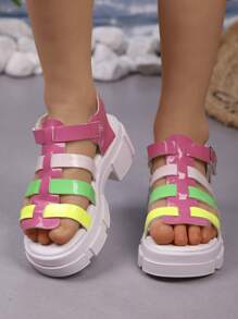 Sandalias romanas con estilo para niñas, zapatos de tacón grueso, zapatos de princesa elegantes, adecuados para compras diarias, fiestas y sandalias de playa -- "Sandalias para niños con tacones altos", "Sandalias de suela blanda para niños", "Sandalias para niños en promoción"