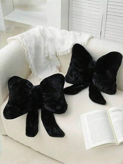1pc Black Bow Decorative Throw Pillow, Soft & Cute, Suitable For Bed, Sofa And Bedroom Decor, Home Decor, Essential For Spring/Summer, Perfect Gift For Family, Friends, Graduation, Birthday