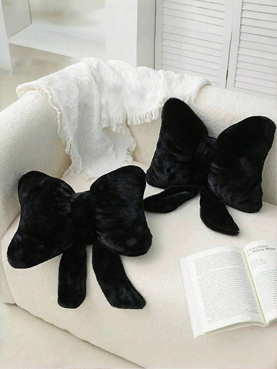 1pc Black Bow Decorative Throw Pillow, Soft & Cute, Suitable For Bed, Sofa And Bedroom Decor, Home Decor, Essential For Spring/Summer, Perfect Gift For Family, Friends, Graduation, Birthday - Black - View 1