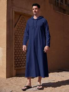 开斋节快乐！男士长袖长袍，斜插口袋，抽绳连帽长袍，适合作为礼物送给亲朋好友。