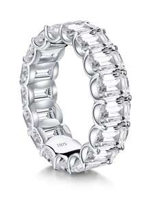 XUJIA 1pc All-Around With Emerald Cut Infinite Elements Cubic Zirconia 6x4mm Full Eternity Band For Women 925 Sterling Silver CZ Gorgeous Anniversary Wedding Band Women Jewelry Gift Engagement Bridal Jewelry