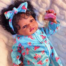 Muñeca bebé Reborn de 20 pulgadas con piel negra, muñeca de tela afroamericana neutra de género, bebé recién nacido realista y lindo, juguete de arte hecho a mano, regalo para niños de 3+ años