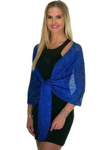 Metallic Glitter Shawl Wrap For Evening Dresses And Weddings - Royal Blue - View 2