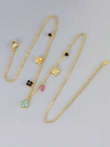 1pc Women Colorful Floral Sweet Style Necklace With Micro-Inlaid Zirconia Stone Pendant