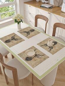 1pc/4pcs/6pcs Deer Portrait Embroidery Design On Burlap Placemat 30.48*45.72cm Washable Place Mats For Dining Room Table Kitchen Table Holiday Parties Home DecorIdeal Place Mat For Coffee Tables - Multicolor - View 3