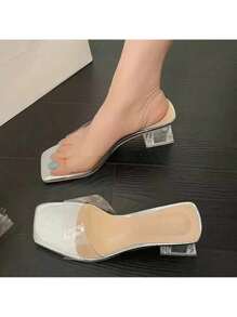 Transparent Crystal Shoes, Women's Mid-Heel Shoes, Comfortable New Summer Shoes For Women, Cool Fashionable Flip-Flops For Women
