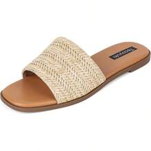Slides Sandals Women Basic Slip On Flat Sandals Open Toe Comfort Beach Sandals Slippers Casual Dressy Summer - 杏色 - 查看 1