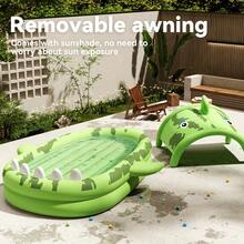 Giant Shark-Themed Inflatable Swimming Pool For Family Fun - PVC, Easy Storage, Perfect For Outdoor Parties, Summer Water Games, And Backyard Entertainment, Green With White Light Beige & Yellow Eyes Design - Multicolor - View 8