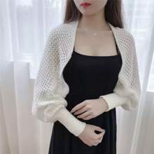 1pc Women Shawl Collar Crochet Hollow Out Knit Shoulder Cover-Up For Spring/Summer