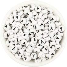 150/300/600 pezzi di perline in acrilico con motivo a lettere dorate su sfondo bianco, 4x7mm, adatte per la realizzazione di gioielli fai-da-te, progetti di collane e braccialetti