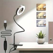 1 Stück runde Klemmleuchte, LED Tischlampe, Leselampe, Nagellampe, Nachttisch Studienlampe, Selfie USB Einzellicht, Live-Streaming Füllleuchte, geeignet für: Schreibtisch, Besprechungsraum, Schlafzimmer, Wohnzimmer, Küche, Badezimmer, Aquarium Beleuchtung, Pflanzen, Live-Streaming, Fotografie, Camping, Fahrrad Dekoration, USB betrieben