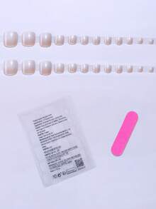 54 件简约风格夏季美甲套装，适合女孩日常佩戴，全覆盖按压式指甲，包括裸色和乳白色渐变杏仁形手指甲和脚趾甲、甜美果冻凝胶指甲贴和缓冲块指甲用品指甲 - 彩色 - 查看 5