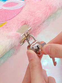 1pc Unicorn Plush Diary: A Magical Fuzzy Journal Notebook With Lock For Students & Adults - Perfect Birthday GiftSchool, Student,Stationery,School Supplies