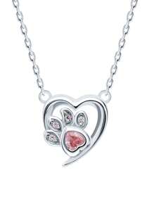 1 Stück 925 Sterling Silber hypoallergene Halskette mit Herz-förmigem Design und Katzen-Pfoten, eingelegt mit funkelndem rosa synthetischem Zirkonia - süß und reizend, perfekt für Mädchen im Frühling/Sommer Alltag, ein ideales Geburtstags-/Feiertagsgeschenk für Töchter und Enkelinnen