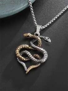 1pc New Fashion Viking Retro Snake Animal Pendant Necklace, Unisex Rock Party Jewelry Gift