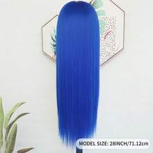 13X6 Free Part Platinum Blonde Lace Front Wigs 28 Inch Pre Plucked Long Straight Hair Wigs Glueless Soft Ash Blonde Colored Wigs Heat Resistant Fiber Hair Synthetic Lace Front Wigs For Women For Daily Christmas Party Cosplay Use - 寶藍色 - 查看 9