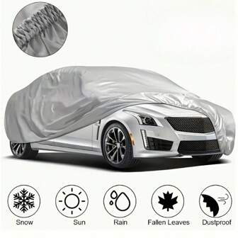 1 autohoes - UV-bestendig, warmte-isolerend, bescherming voor alle seizoenen, volledige zilveren zonneschermstofhoes voor het exterieur van de auto, meerdere maten - alle seizoenen, anti-UV, anti-stof en anti-regen/sneeuw/vorst, geschikt voor compacte auto's, Oxford autohoes, universele sedanhoes, krasbestendig, zonneschermhoes, zilveren regen-/zonbeschermingsautohoes, beschermhoes, stofdichte autohoes voor alle seizoenen