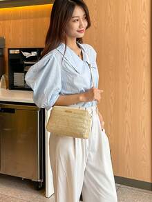 编织迷你方形斜挎包，女士休闲单肩包，街头时尚，夏季假日必备小包，可装手机、口红、钱包，适合派对和聚会（手工编织，可能与图片略有不同）