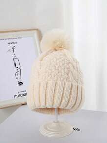 1pc New Knitted Winter Hat With Wide Brim, Fashion & Warm, Plain Color, Suitable For Teens & Women, Thermal Lined