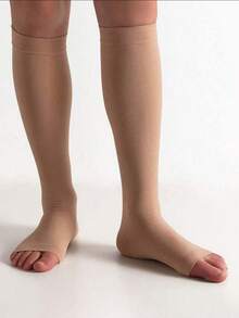 1 Pair Women Men Compression Socks Toeless Open Toe Footless 10-20 Mmhg Knee High Pregnant Nurses Pregnancy Maternity Cute Sports Gold Fit Cycling Adult Women - Beige - View 8