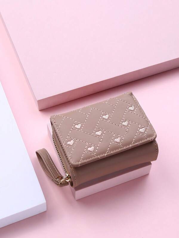 Portable Heart Embroidery Short Wallet Daily Use For Women Money Wallet Mini Wallet Purse Wallet Small Wallet Cute Wallet