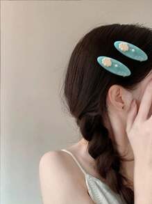 2pcs Women's Seawater Blue Shell & Starfish Acrylic Hair Clips, High-End Wavy Bangs And Messy Hair Clips ,Hair Accessory, Claw Clips, Clips For Hair, Hair Slide, Hair Claws