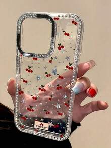 奢华全屏樱桃水钻星形边框手机壳，兼容 17 Pro Max、17 Pro、17 Air、16 Pro Max、14 Pro、13、12、15 Plus、11，Y2K 闪亮透明保护壳，礼盒包装 - 無色 - 查看 3