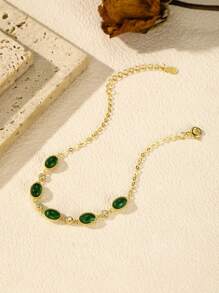 MODIAN MODIAN 925 Sterling Silver Exquisite Elegant Oval Green CZ Charm Bracelet For Women Golden Color Daily Party Fine Jewelry