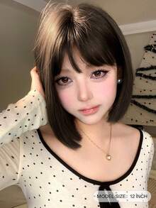 alicegarden 1 合成耐热短假发，黑棕色假发，12 英尺长，由纤维制成，时尚假发，自然逼真的假发 - 黑棕色 - 查看 2