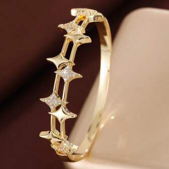 1pc Fashion Symmetrical Four-Pointed Star Design Cubic Zirconia Inlaid Women Bracelet
