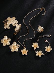 Juego de 6 piezas de joyas de estilo bohemio vintage que incluye aretes, pulsera, anillo, collar, brazalete para mujer. Adecuado para uso diario, fiesta, regalo para esposa/novia