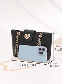 Bolso de hombro/cruzado de mujer con cadena de metal con relieve en forma de corazón de moda