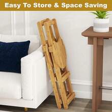 Wooden Folding Bar Stool Bamboo Kitchen Counter Height Stools With Backrest UK - Multicolor - View 4