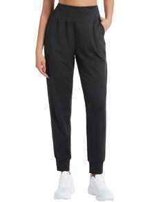 大码女式慢跑裤轻盈运动紧身裤锥形休闲裤适合健身、瑜伽、跑步 - 黑色 - 查看 3