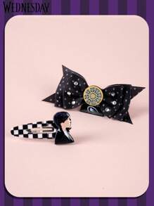 Netflix 1/4 Piezas Oficialmente con licencia de Netflix Wednesday Clips de pelo lindos y elegantes con patrón de personaje de anime en forma de lazo, clips para el cabello lateral, accesorios de pelo para mujeres adecuados para festival, Navidad, fiesta de cumpleaños, decoraciones y regalos de fiesta