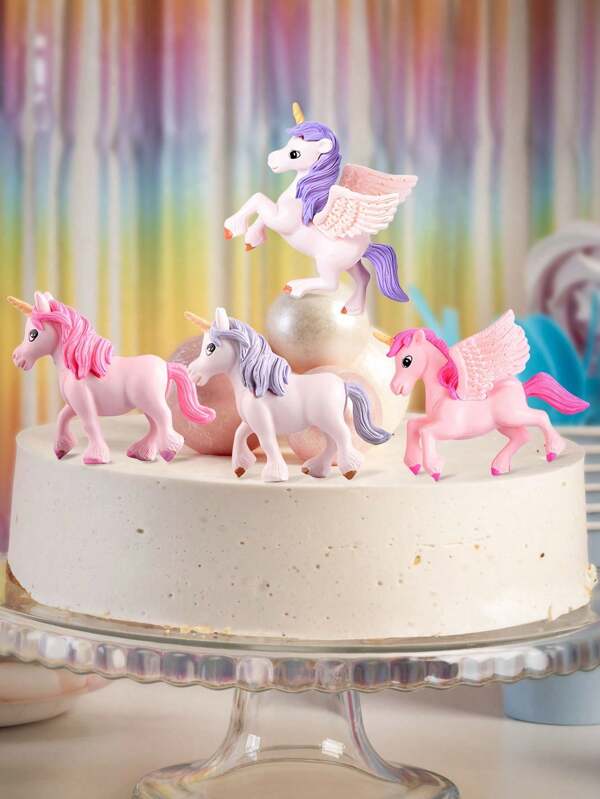 4pcs-Cake Decoration Decoration, Moss Micro Landscape Decoration, Pegasus Unicorn Animal Keychain Pendant, Bonbon Succulent Plastic Craft Decoration, Cake Decoration Supplies Fall Decoration Vibrant Pegasus Statue Lovely Cartoon Animation Design Succulent Garden Party Supplies Colorful Model,Valentine's Day