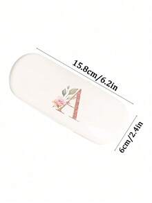 1pc Cream Solid Color Eyeglasses Case, New Minimalist Design, Portable, Waterproof And Dustproof (Small, Plastic Material) Letter Eyeglasses Hard Case - PU Leather A-Z Floral Print Eyeglasses Case - White - View 11