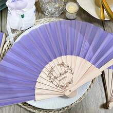 Personalized Engraved Wedding Hand Fan, Customized Wooden Handle Fabric Folding Handheld Fan, Party Favor Guest Gift, Sage Green, Bulk Pack - Multicolor-xYBSZ1 - View 5