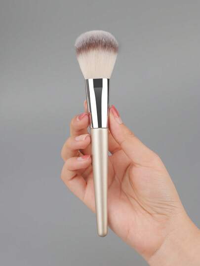 经典香槟色大号圆形粉饼、腮红、修容、遮瑕、高光化妆刷，软毛，多用途，适合家庭和旅行使用