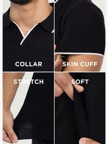 Men's Collar V-Neck Polo Sweater - màu đen - Xem 6