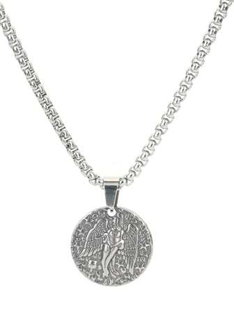 diffone 复古银色硬币天使吊坠项链饰品不锈钢嘻哈链项链男女款首饰