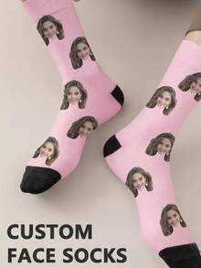 1 Pair, Custom Photo Men's And Women's Medium Socks, Personalised Face Or , Couple's Personalised Medium Socks, Funny Face Socks, Custom Pet Socks, Digital Printing, Comfortable And Funny Socks, Anniversary Gift, Birthday Gift, Father's Day Mother's Day Gift, Funny, Happy, Crazy, Anime, Multicoloured Socks - Multicolor - View 3