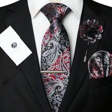 Juego de 5 piezas, corbata clásica de hombre con estampado de cachemira, corbata de tela de 1200 agujas con flor de anacardo, pañuelo de bolsillo, gemelos, clip de corbata y alfiler de solapa, adecuado para hombre en trabajo, negocios, formal, boda, casual y graduación