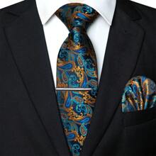 Juego de 5 piezas, corbata clásica de hombre con estampado de cachemira, corbata de tela de 1200 agujas con flor de anacardo, pañuelo de bolsillo, gemelos, clip de corbata y alfiler de solapa, adecuado para hombre en trabajo, negocios, formal, boda, casual y graduación