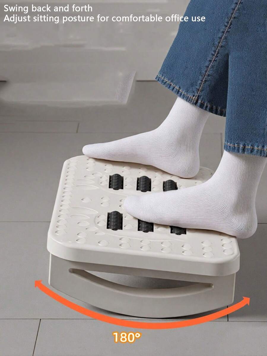 1PC 180° Swing Ergonomic Foot Rest For Office Desk, Plastic With 8 Ventilation Holes Footrest, Under Desk Foot Support & Posture Corrector, White/Black, Simple Design Sturdy Construction, Under Desk Foot Pad Workstation Footstool, School Supplies,Back To School - Multicolor - View 1
