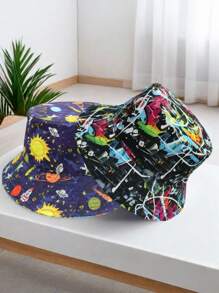 Men's Large Size Bucket Hat Double-Sided Digital Tropical Rainforest Bohemian Style Sun Hat, Polyester Fabric, Quick-Drying, UV Protection, Suitable For Spring, Summer And Autumn