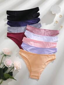 10件套女士低腰纯色内裤，舒适休闲 - 彩色 - 查看 2