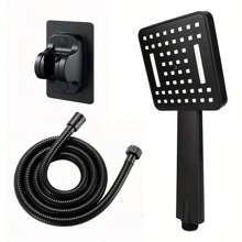 Square Shower Head Handheld Shower Head, Lightweight And Textured, Equipped With Bracket And Shower Hose, 2 Specifications To Choose From (Black)