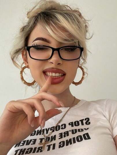 1 Pair Women's Simple Plastic Frame Non-Prescription Glasses, Square And Rectangular Frames, Transparent Lenses, Eyewear Accessories, Women's Business & Casual Eyeglasses